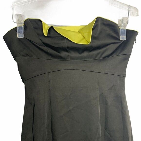 Vintage Y2K BCBG Strapless Mini Dress Womens 0 Black Chartreuse Stretch Boning - Picture 2 of 4